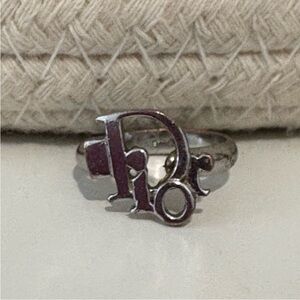 Dior Oblique Silver Tone Metallic Logo Ring Size 5